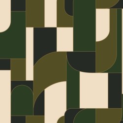 Papel pintado Achille con diseño geométrico Art déco y líneas doradas.