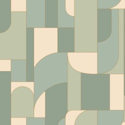 Papel pintado Achille con diseño geométrico Art déco y líneas doradas.