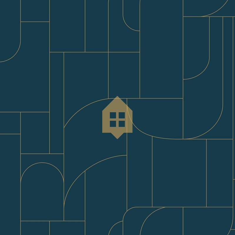 Papel pintado Achille con diseño geométrico Art déco y líneas doradas.