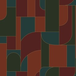 Papel pintado Achille con diseño geométrico Art déco y líneas doradas.