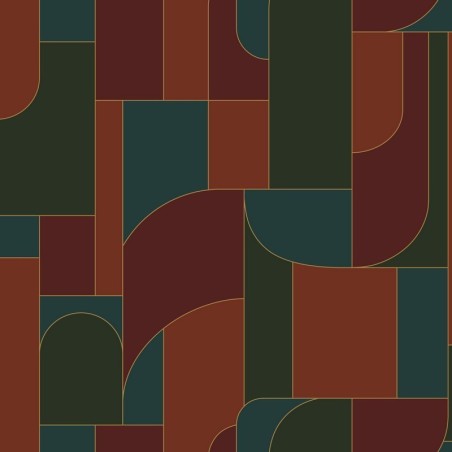 Papel pintado Achille con diseño geométrico Art déco y líneas doradas.