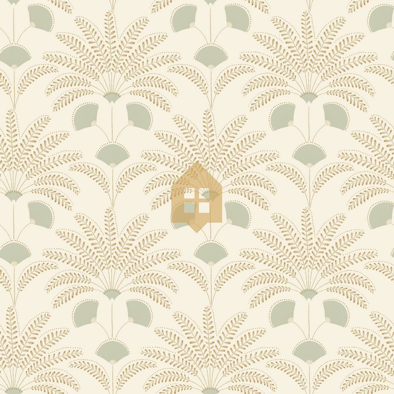 Papel pintado Gisele con diseño de palmeras estilo Art déco.
