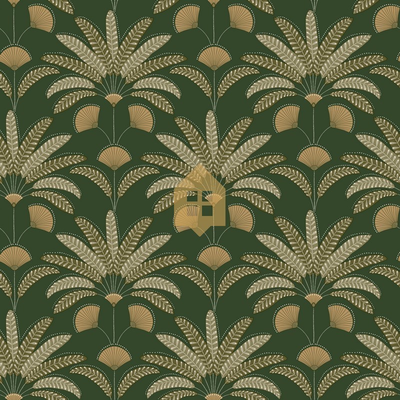 Papel pintado Gisele con diseño de palmeras estilo Art déco.
