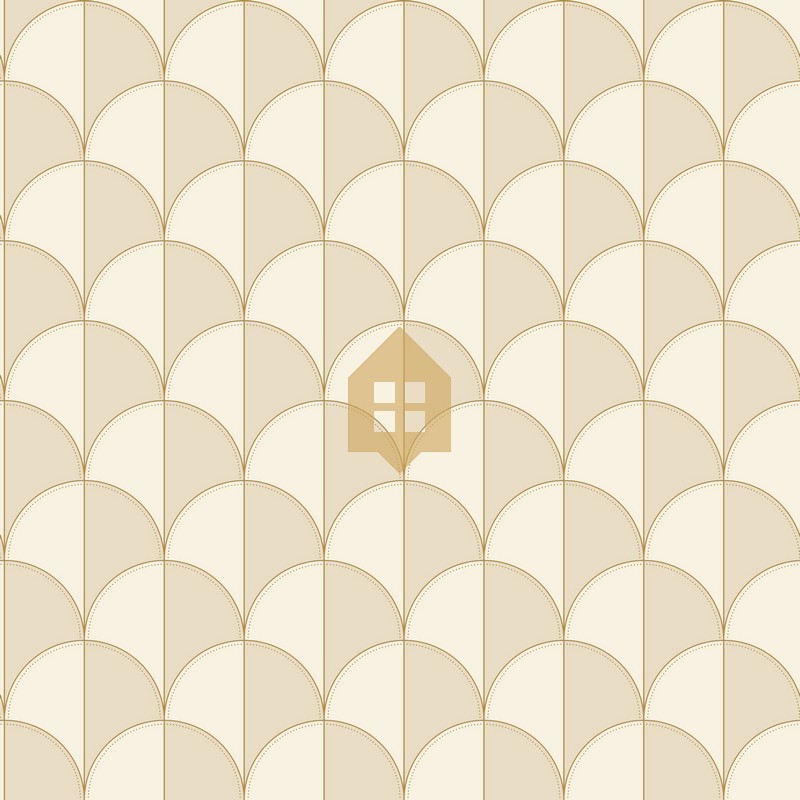 Papel pintado Mariette con diseño de abanicos y acabado nacarado.