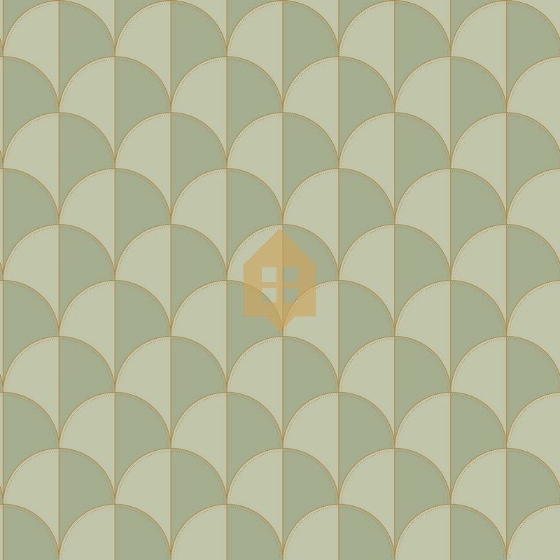 Papel pintado Mariette con diseño de abanicos y acabado nacarado.