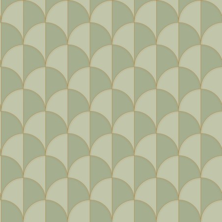 Papel pintado Mariette con diseño de abanicos y acabado nacarado.