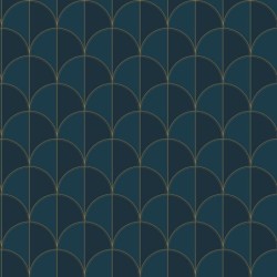 Papel pintado Mariette con diseño de abanicos y acabado nacarado.