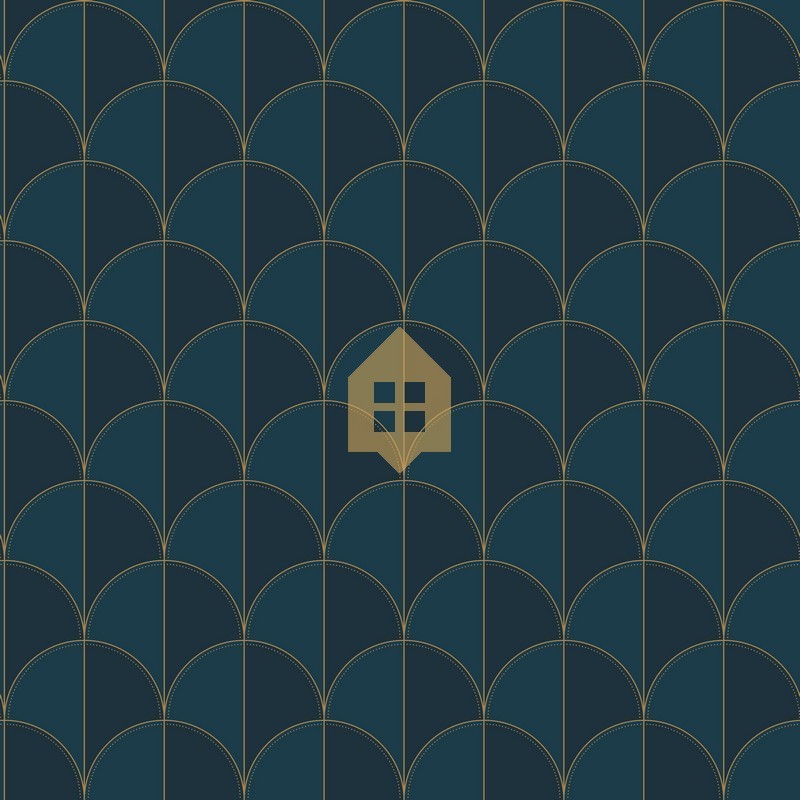 Papel pintado Mariette con diseño de abanicos y acabado nacarado.