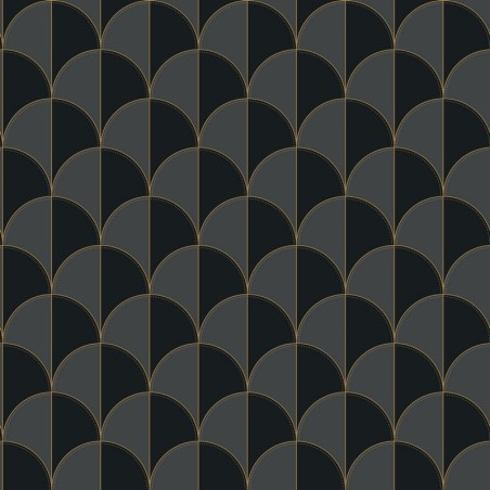 Papel pintado Mariette con diseño de abanicos y acabado nacarado.