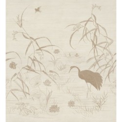 Panel mural Nuido con diseño de paisaje floral bordado japonés.