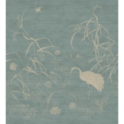 Panel mural Nuido con diseño de paisaje floral bordado japonés.