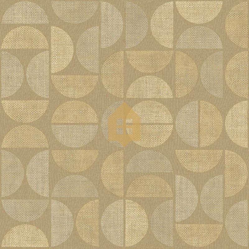 Papel pintado Dualis con diseño geométrico de semicírculos de rafia.