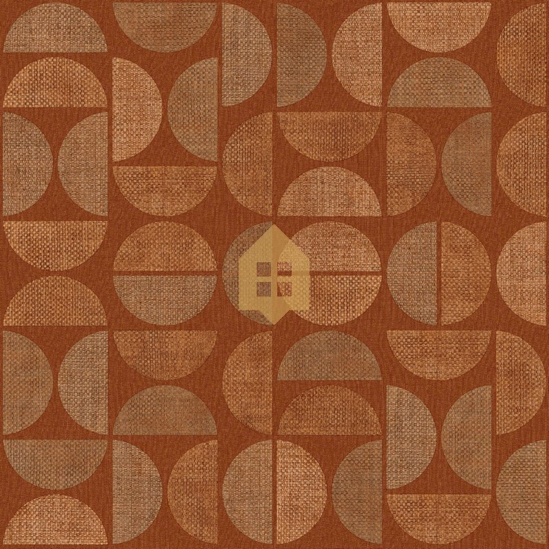 Papel pintado Dualis con diseño geométrico de semicírculos de rafia.