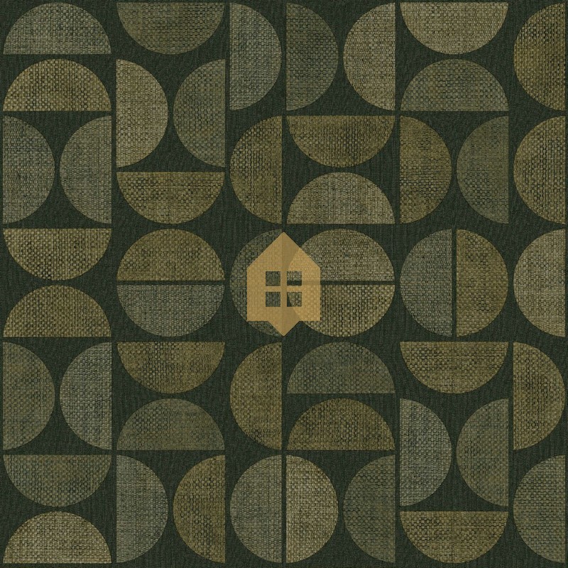 Papel pintado Dualis con diseño geométrico de semicírculos de rafia.