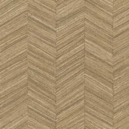 Papel pintado Ocotea con diseño de espiga efecto varas de madera.