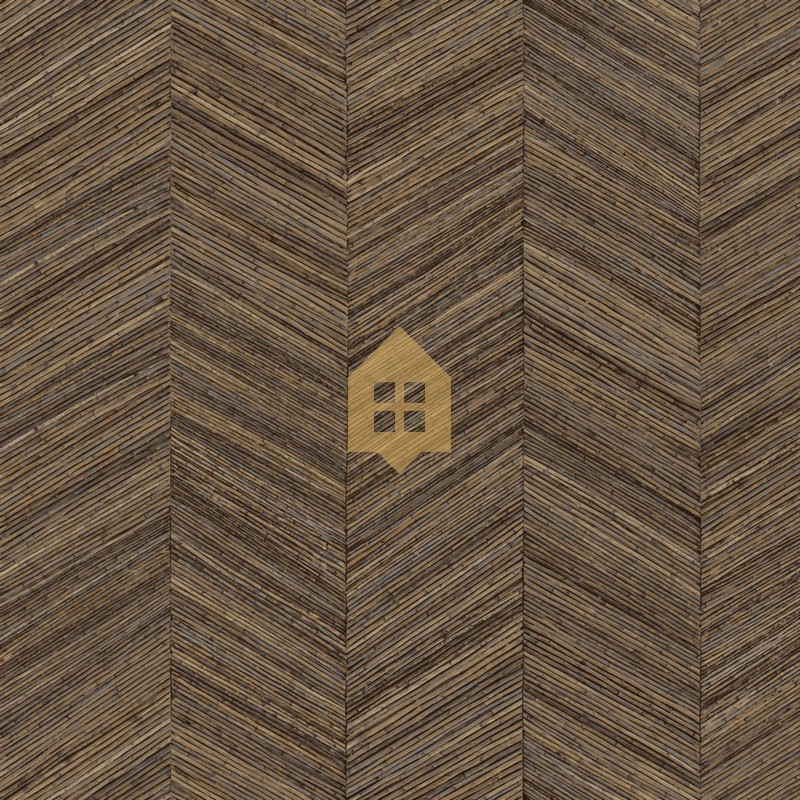 Papel pintado Ocotea con diseño de espiga efecto varas de madera.