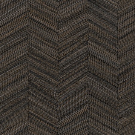 Papel pintado Ocotea con diseño de espiga efecto varas de madera.