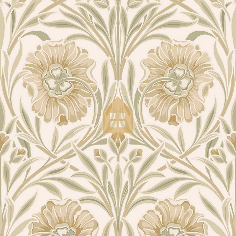 Papel pintado Isadora con diseño de grandes claveles estilizados.