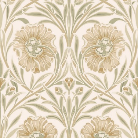Papel pintado Isadora con diseño de grandes claveles estilizados.