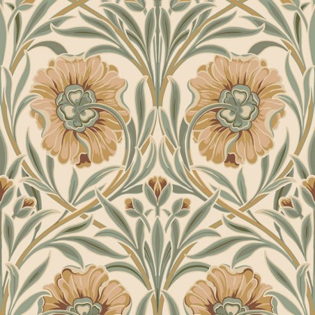 Papel pintado Isadora con diseño de grandes claveles estilizados.