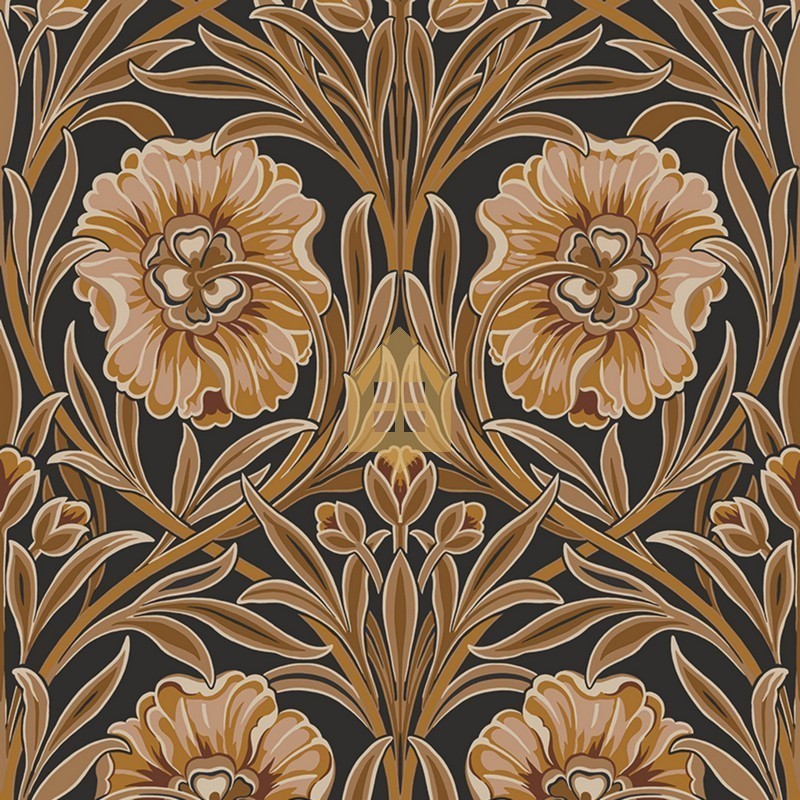 Papel pintado Isadora con diseño de grandes claveles estilizados.