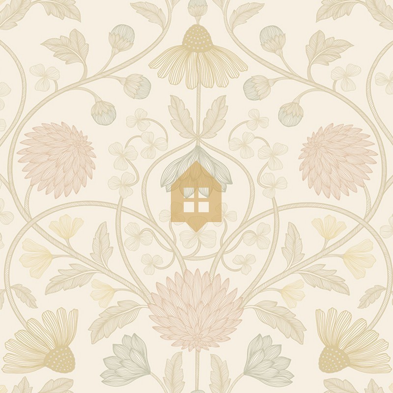 Papel pintado Hippolyte con diseño floral fino y estilo parisino.