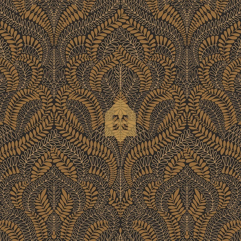 Papel pintado Felix con diseño de arabescas y volutas clásicas.