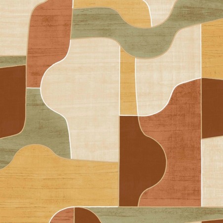 Papel pintado Modernismo con diseño de marquetería de madera curvada.