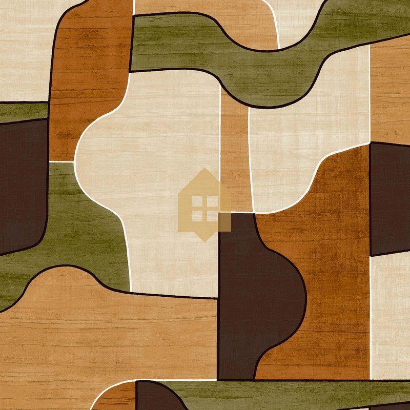 Papel pintado Modernismo con diseño de marquetería de madera curvada.