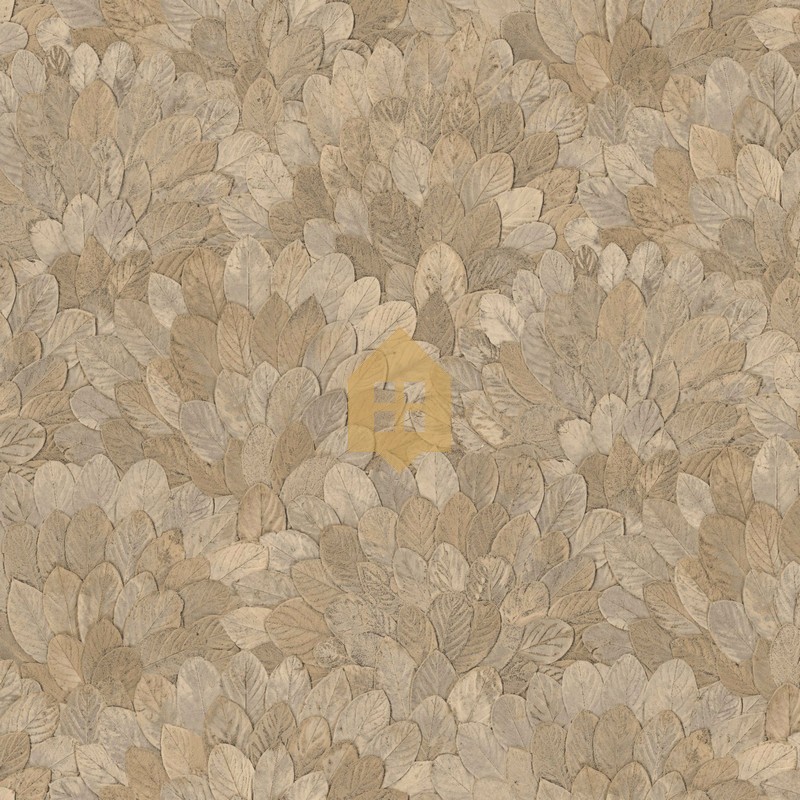 Papel pintado Feijoa con diseño de coronas de hojas tropicales.