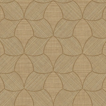 Papel pintado Tressana con diseño de fibras tejidas y laca metálica.
