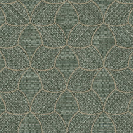 Papel pintado Tressana con diseño de fibras tejidas y laca metálica.