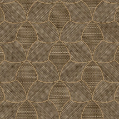 Papel pintado Tressana con diseño de fibras tejidas y laca metálica.