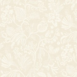 Papel pintado Pastel con diseño de flores bordadas sobre fondo textil.