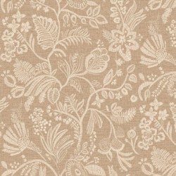 Papel pintado Pastel con diseño de flores bordadas sobre fondo textil.