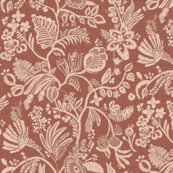 Papel pintado Pastel con diseño de flores bordadas sobre fondo textil.