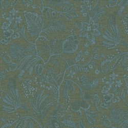 Papel pintado Pastel con diseño de flores bordadas sobre fondo textil.