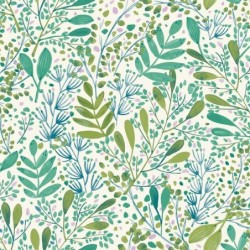 Papel pintado Green Life Joy con diseño de hojas frescas en una cocina.