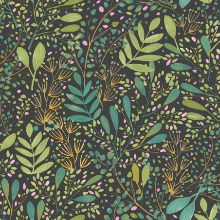 Papel pintado Green Life Joy con diseño de hojas frescas en una cocina.