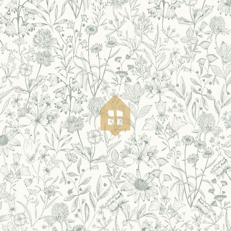 Papel pintado botánico Jardin de Giverny con diseño de hojas elegantes.