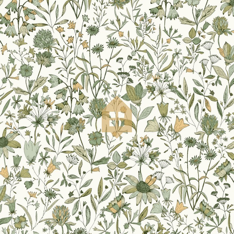 Papel pintado botánico Jardin de Giverny con diseño de hojas elegantes.