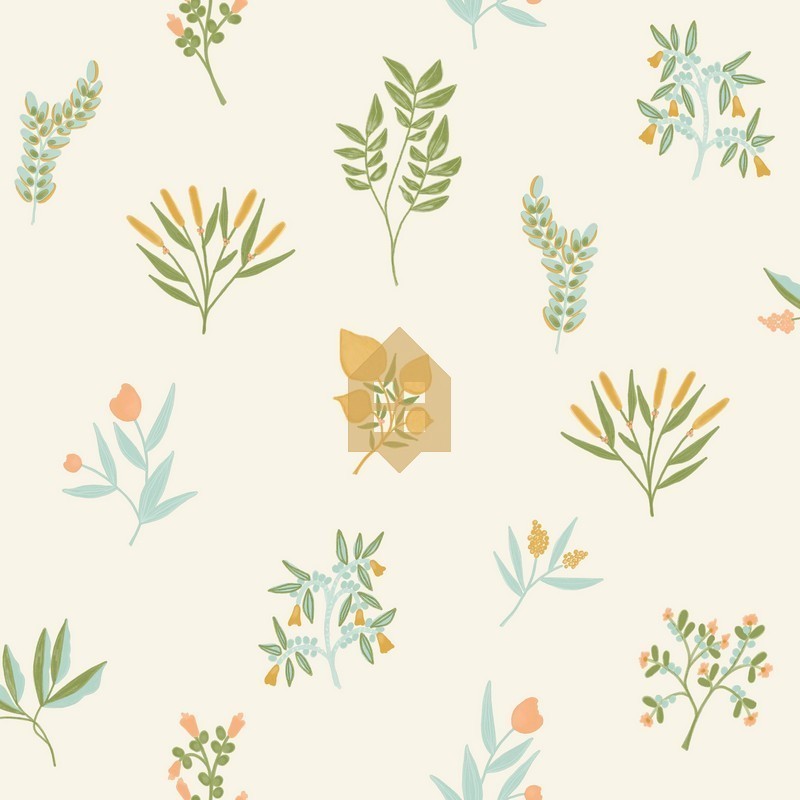 Papel pintado botánico Luck con diseño de hierbas aromáticas de Caselio.