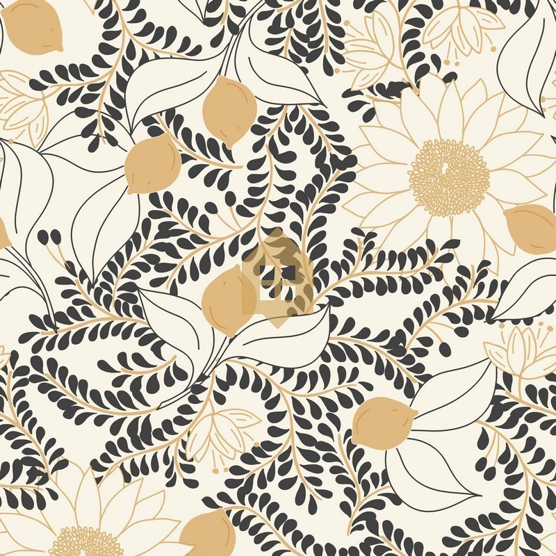 Papel pintado floral Sunflower con diseño mediterráneo de Caselio.