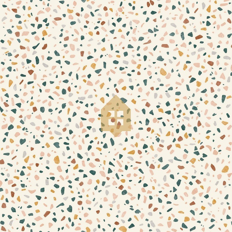 Papel pintado efecto terrazo Granito para una cocina moderna.