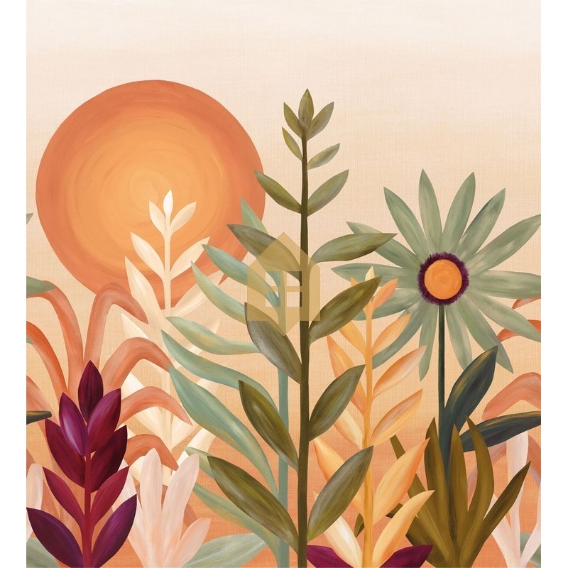 Mural panorámico Jardin de Cactus de Casamance con motivos orgánicos.