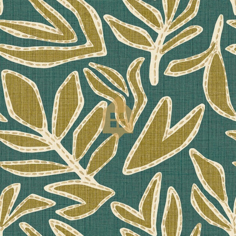 Papel pintado botánico Lanzea con efecto bordado de Casamance.