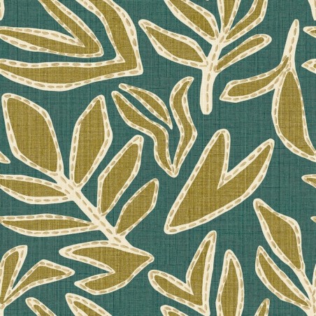 Papel pintado botánico Lanzea con efecto bordado de Casamance.