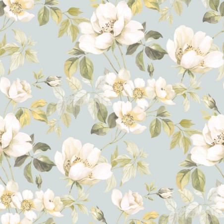 Papel pintado clásico de rosas Sous Les Rosiers de Casadeco.