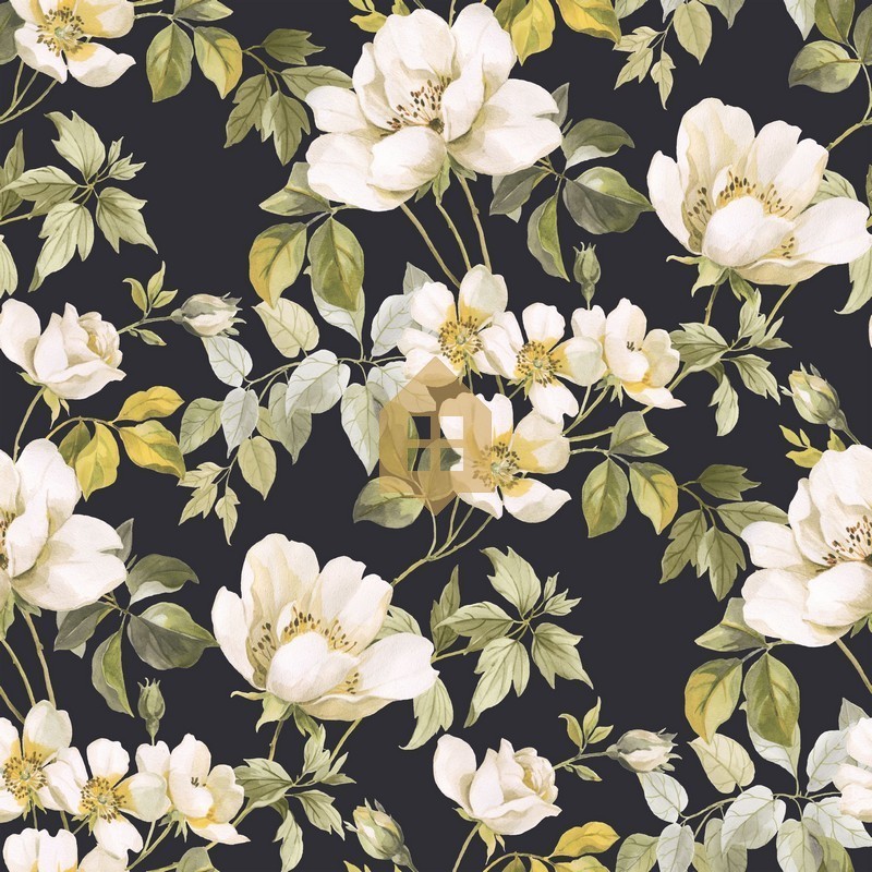 Papel pintado clásico de rosas Sous Les Rosiers de Casadeco.
