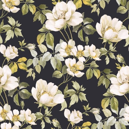 Papel pintado clásico de rosas Sous Les Rosiers de Casadeco.